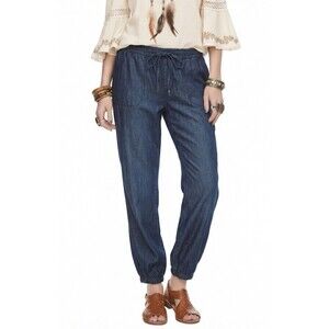 Tahari Jogger Pants L (31x29.5) Blue Lightweight Elastic Waist Pockets Womens